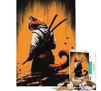 Puzzle de 1000 pièces pour Adolescents Jeu Familial de Chats samouraïs Japonais Jeu Stimulant pour se détendre (Dimensions 38x52cm)