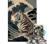 Puzzle de 1000 pièces pour Adolescents Jigsaw Tiger Ukiyo E Japon Chine Puzzle Jeux relaxants Amusants et Humoristiques pour Un Anniversaire Noël (Dimensions 38x26cm)