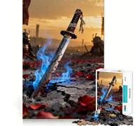 Puzzle de 1000 pièces pour Adolescents Katana brisé sur Champ de Bataille avec Flammes Bleues,Design Finement découpé,Jeu de Concentration,Cadeau pour se détendre,Divertissement Pendant Les Moments