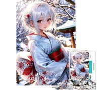 Puzzle de 1000 pièces pour Adolescents Kimono d'hiver élégant dans Un décor enneigé Serein Puzzle Anti-Stress pour Adultes idéal pour s'amuser en Famille à la Maison (Taille 50x75cm)