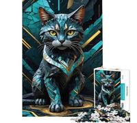 Puzzle de 1000 pièces pour Adolescents Kintsugi Chat Vert Jeux relaxants Jouets addictifs pour cultiver la Patience Défi Stimulant (Dimensions 38x26cm)