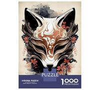 Puzzle de 1000 pièces pour adolescents Kitsune Fox Mask Ink Wash Puzzle pour adultes Jeux de relaxation Coupe de précision Soulagement du stress Cadeaux 52 x 38 cm/1000 pièces