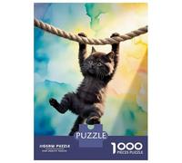 Puzzle De 1000 Pièces pour Adolescents Kitten Hanging on Rope Watercolor Background Puzzles pour Adultes Jeux De Détente Vacances À La Maison Passer Le Temps Défi À Compléter 70x50cm/1000pcs