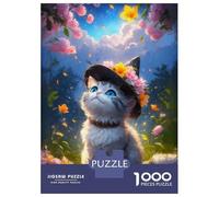 Puzzle De 1000 Pièces pour Adolescents Kitten in The Witch Hat Puzzle Adulte Jeux De Famille Une Œuvre d'art Cadeaux Uniques d'anniversaire Et De Noël 70x50cm/1000pcs
