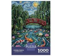 Puzzle De 1000 Pièces pour Adolescents Koi Pond with Japanese Bridge Puzzle pour Adultes Jouets Anti-Stress Cadeau d'anniversaire Cadeaux De Noël 70x50cm/1000pcs