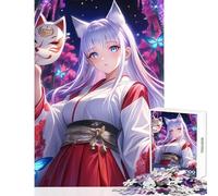 Puzzle de 1000 pièces pour Adolescents Kyubi Fox Girl avec Masque de Renard Décoration Murale Amusante Cadeau Stimulant Jeu pour renforcer Les Liens Amoureux Dimensions 38x26cm