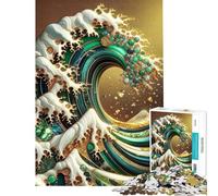 Puzzle de 1000 pièces pour Adolescents La Grande Vague dorée Puzzle Abstrait pour Adolescents Améliore la mémoire Aide à Faire Travailler Le Cerveau Jeu éducatif Familial (Dimensions : 38x52cm)