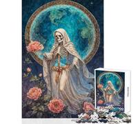 Puzzle de 1000 pièces pour Adolescents : La Niña Blanca Santa Muerte en Robe Blanche avec des Roses Jeu Amusant pour se divertir à la Maison décoration Murale Cadeau Unique pour Un Anniversaire