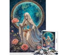 Puzzle de 1000 pièces pour Adolescents La Niña Blanca Santa Muerte en Robe Blanche avec des Roses Jeux familiaux Cadeaux pour Femmes Décoration intérieure Jouet éducatif Défi (26x38cm)