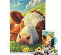 Puzzle de 1000 pièces pour Adolescents La Vache paresseuse se détend dans la Prairie Jeu de Construction défi à relever Cadeau d'anniversaire Cadeau de Voyage 38x52cm
