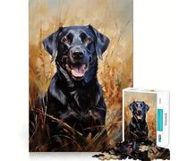 Puzzle de 1000 pièces pour Adolescents Labrador Noir rapportant des Objets,Dessin aux Bords précis,Jeu de logique,Moment de détente et de Divertissement,Cadeau Artistique de Noël (38x26cm)