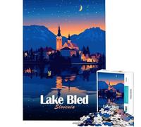 Puzzle de 1000 pièces pour Adolescents Lac de Bled Slovénie la Nuit Jeu Manuel Apprentissage Jouets éducatifs Cadeaux de Noël Secret Passe-Temps Pendant Les Vacances (Dimensions 38x52cm)