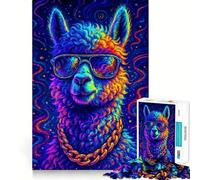 Puzzle de 1000 pièces pour Adolescents Lama psychédélique avec Lunettes de Soleil Jeu d'assemblage précis Défi Mental Jouet Moment de détente et de Divertissement Scène de Noël (38x52cm)