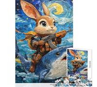 Puzzle de 1000 pièces pour Adolescents Lapin armé chevauchant Un Requin dans Une Nuit étoilée Jeu Amusant découpe de précision décoration intérieure Jouet pour renforcer Les Liens d'amour Entre