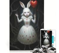 Puzzle de 1000 pièces pour Adolescents Lapin Blanc avec Ballon en Forme de cœur inspiré d'Alice au Pays des Merveilles Jeux en Famille activités Amusantes à la Maison Collection d'artistes Beaux-Arts
