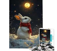 Puzzle de 1000 pièces pour Adolescents Lapin d'hiver à l'écharpe Rouge Jeu Stimulant et éducatif Une véritable œuvre d'art Un (Dimensions 38x26cm)