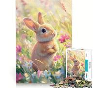 Puzzle de 1000 pièces pour Adolescents Lapin en Fleurs Jeu cognitif Artistique aux découpes nettes,Cadeau pour des Moments de détente et de Calme,décoration de Noël (38x52cm)