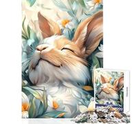 Puzzle de 1000 pièces pour Adolescents Lapin endormi Mignon dans Les Fleurs Décoration Murale Cadeau d'anniversaire Jeu Relaxant pour développer la motricité Fine et Le Cerveau Dimensions 38x52cm
