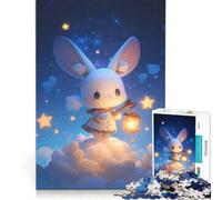 Puzzle de 1000 pièces pour Adolescents Lapin Mignon avec Lanterne sur Les Nuages, Jouet à Monter soi-même, défi à relever, Cadeau d'anniversaire ou de Voyage 38x26cm