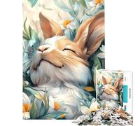 Puzzle de 1000 pièces pour Adolescents Lapin Mignon endormi dans Les Fleurs Activité Amusante à la Maison Jeu éducatif Difficile et Stimulant à partir de 14 Ans (50x75cm)