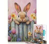 Puzzle de 1000 pièces pour adolescents Lapin qui regarde par-dessus une clôture Jeu cognitif et artistique aux découpes nettes Cadeau pour des moments de calme et de détente Décoration de Noël 38x26cm