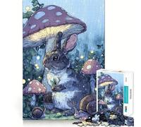 Puzzle de 1000 pièces pour Adolescents Lapin sous Un Champignon sous la Pluie,découpe Nette,Jeu cognitif,Cadeau pour des Moments de Calme,décoration de Noël (50x75cm)