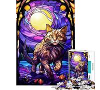 Puzzle de 1000 pièces pour Adolescents Le Chat Anggora et la Tache de Lune Jeu de Puzzle pour Adolescents décoration Murale Course de Vitesse Manuelle Aide à exercer Le Cerveau (Taille 38x26cm)