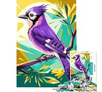 Puzzle de 1000 pièces pour Adolescents Le geai Bleu dans Un décor géométrique Un Puzzle Difficile et Stimulant idéal pour Les Femmes et Les Enfants à partir de 14 Ans 38x52cm