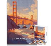 Puzzle de 1000 pièces pour Adolescents Le Golden Gate Bridge au crépuscule Un Jeu Magnifique pour Toute la Famille, idéal pour se détendre et s'amuser Dimensions 50x75cm