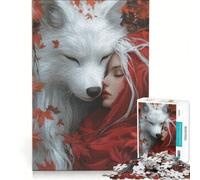 Puzzle de 1000 pièces pour Adolescents Le Petit Chaperon Rouge et Le Loup Blanc Jeu Impossible Interaction Parent-Enfant Cadeau de Noël ou d'anniversaire 38x52cm