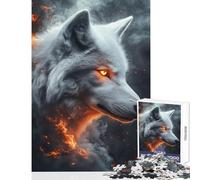 Puzzle de 1000 pièces pour Adolescents Le Regard du Loup Flamboyant Jeu éducatif améliore la mémoire décoration Murale Cadeau d'anniversaire Unique (38x52cm)