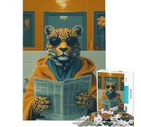 Puzzle de 1000 pièces pour Adolescents Léopard lisant Le Journal aux Toilettes Jeu éducatif et Stimulant Casse-tête pour Un Père Noël Secret (Dimensions 38x52cm)