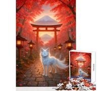 Puzzle de 1000 pièces pour Adolescents l'esprit du Torii - Renard Blanc Mystique en Automne au Japon - Jeux relaxants - Décoration Murale - Jouet éducatif avec Poster Assorti et fiche de Questions