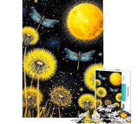 Puzzle de 1000 pièces pour Adolescents Libellules et pissenlits sous Une Lune Jaune Puzzle pour Adultes Jeu Manuel Amusant et Humoristique pour des activités ludiques à Faire à la Maison (50x75cm)