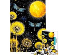 Puzzle de 1000 pièces pour Adolescents Libellules et pissenlits sous Une Lune Jaune Puzzle pour Adultes Jeux relaxants améliore la mémoire Cadeau d'anniversaire ou de Noël (Taille 38x26cm)