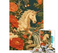 Puzzle de 1000 pièces pour Adolescents Licorne dans Un Paysage Floral avec Cascade Puzzle pour Adultes Jeu Relaxant Assemblage de Motifs Cadeau de Noël ou d'anniversaire (Taille 50x75cm)