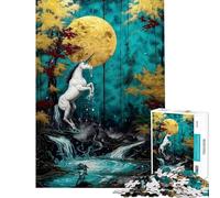 Puzzle de 1000 pièces pour Adolescents Licorne et Cascade au Clair de Lune Jeux Amusants pour Adolescents Découpe de précision Cadeaux Uniques pour Anniversaires et Noël (Taille 50x75cm)
