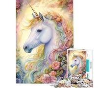 Puzzle de 1000 pièces pour Adolescents Licorne et Fleurs romantiques Stimule Le Cerveau Jouet éducatif Décoration Murale Convient aux Personnes de 14 Ans et Plus 38x26cm