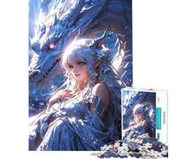 Puzzle de 1000 pièces pour Adolescents Lien enchanté ︰ Jeune Elfe et Dragon Mystique - Activités Amusantes à la Maison Jeu d'assemblage de Motifs impossibles pour Les 14 Ans et Plus (38x52cm)