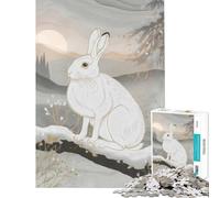 Puzzle de 1000 pièces pour Adolescents Lièvre d'hiver dans Un Paysage Hivernal Jeu éducatif et Stimulant pour Les Anniversaires en Famille (38x52cm)