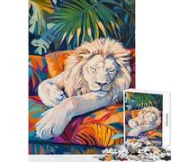Puzzle de 1000 pièces pour Adolescents Lion Blanc endormi Jeu à Monter soi-même Idée Cadeau Activité Manuelle Amusante à Faire à la Maison Dimensions 50x75cm