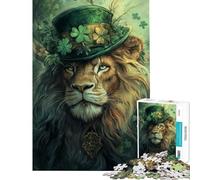 Puzzle de 1000 pièces pour adolescents Lion en haut-de-forme avec trèfle Découpe de précision Idéal pour partager un moment complice entre parents et enfants Cadeau de Noël ou d'anniversaire (38x52cm)