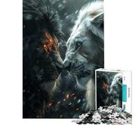 Puzzle de 1000 pièces pour Adolescents Lion Noir Contre Lion Blanc Stimule Le Cerveau Apprentissage et décoration Murale Convient aux Personnes de 14 Ans et Plus (38 x 52 cm)