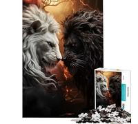 Puzzle de 1000 pièces pour Adolescents Lion Noir et Blanc Jouet éducatif Jeu éducatif découpe de précision œuvre d'art Cadeau (Taille 38x26cm)