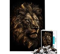 Puzzle de 1000 pièces pour Adolescents Lion Or Noir Aide à exercer Le Cerveau Jeu Difficile et Relaxant Convient aux 14 Ans et Plus 38x52cm