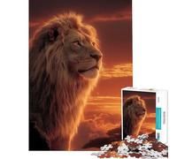 Puzzle de 1000 pièces pour Adolescents Lion Safari Coucher de Soleil Jeu intellectuel et Relaxant Activités familiales Idée Cadeau pour Un Père Noël Secret (Taille 38x26cm)