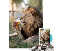 Puzzle de 1000 pièces pour Adolescents Lion sirotant Une bière Difficile et Stimulant Découpe de précision Jouet à Monter soi-même Convient aux 14 Ans et Plus (38x52cm)