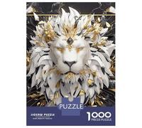 Puzzle De 1000 Pièces pour Adolescents Lion with Golden Crown on Marble Puzzle Adulte Jeu Manuel Amusant Et Humoristique Interaction Parent-Enfant 52x38cm/1000pcs