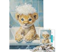 Puzzle de 1000 pièces pour Adolescents Lionceau à l'heure du Bain Difficile et Stimulant décoration intérieure Jeu Relaxant pour Les 14 Ans et Plus 50x75cm