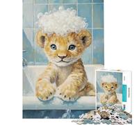 Puzzle de 1000 pièces pour Adolescents Lionceau à l'heure du Bain Stimule Le Cerveau Jeu Difficile et Relaxant Convient aux 14 Ans et Plus 38x26cm
